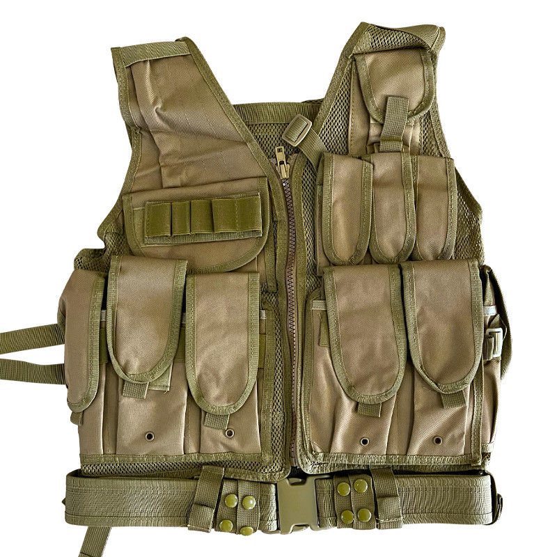 Multifunktionale Khaki-/Tan-Schutzweste mit mehreren Taschen und Mesh Liner 1,6 kg